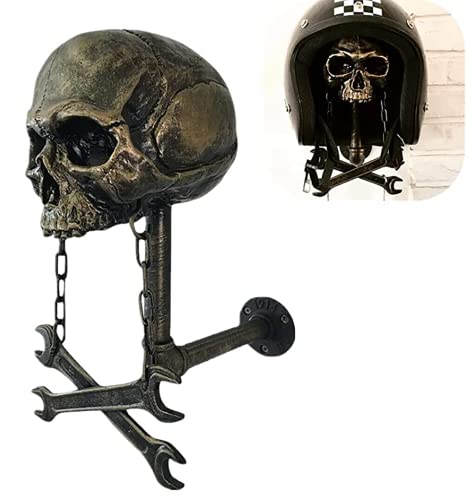 JianJud Motorradhelm-Schädel Mit Bart – Helmständer Aus Kunstharz Für Geisterkopf-Wanddekoration, An Der Wand Montierter Motorrad-Schädel-Helmhalter, Unverzichtbar Für Motorrad-Enthusiasten A