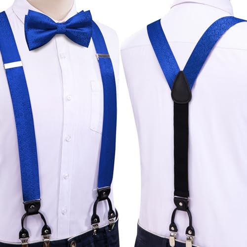 Image of Dubulle Suspender and Bow Tie for Men Paisley Solid Mens Suit Braces Pretied Bowtie and Handkerchief Cufflinks Formal Wedding