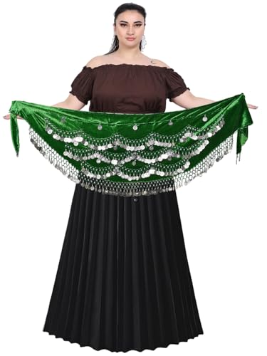 Wevez Classic Egyptian Belly Dance Hip Scarves for Professional Dancers, Green, M