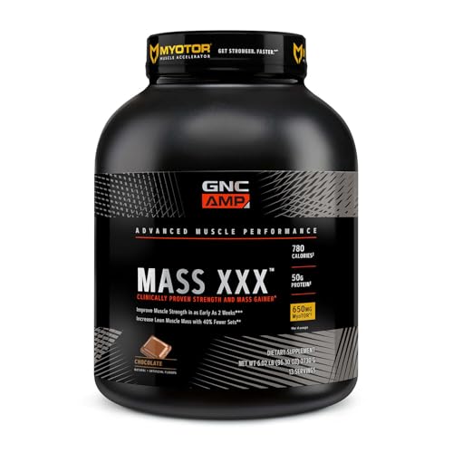 GNC AMP Mass XXX, Clinically Proven Weight Gainer Protein Powder, Improves Strength and Size, 780 Calories, 50g Protein, Micronized Amino Acids, Creatine, Betaine, Chocolate, 13 Servings, 6 Pounds