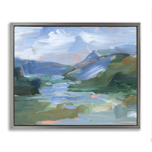 'River Through Mountains Abstract Scene'| Floating Frame Canvas Art