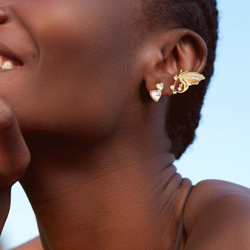 OSIANA Butterfly Ear Cuff for Women, 14K Gold Plated Non Piercing Clip On Wing Earring with Dangling Cubic Zirconia Sparkling Huggie Charm4