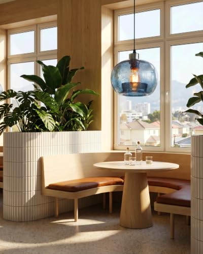 Image of CASAMOTION Glass Pendant Lights Kitchen Island Modern Farmhouse Blue Ceiling Hanging Light Fixtures Globe Over Table Sink Foyer Entryway Brushed Nickel 8.7 Inch Diameter