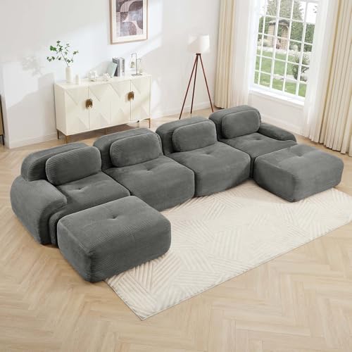 Image of Corduroy Modular Sectional Sofa, Oversized Cloud Couches for Living Room