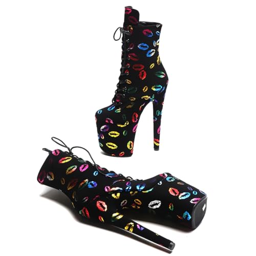 WUXIN H&P Women's Exotic High Heel 8 Inch Custom Fashion Lace-up Stiletto Round Toe Kiss Sexy Platform Pole Dance Ankle Short Boots Dress Shoes4