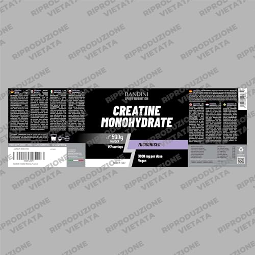 Bandini® Creatina Monoidrata In Polvere 500G Pura Al 100% - Integratore Per Allenamento, Sport, Palestra E Pre Workout - Include Dosatore - 100% Vegan - A Base Di Creatine Monoidrato - 5