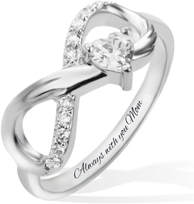 NICEDREAM Custom Engraved Infinity Ring for Women Sterling Silver Promise Rings with Birthstone Engagement Ring for Her Mother Daughter Band Ring Women's Infinity Ring Mom Wife Jewelry Gifts