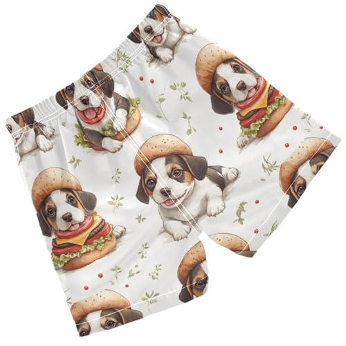 Pigsaly Boys Swim Trunks Cute Hamburger Beagle Dog Brown Puppy Boys Board Shorts Swimsuit Swimwear Summer Bathing Suit XS2