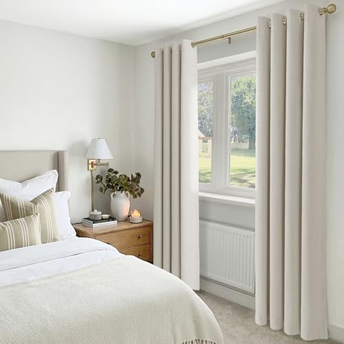 INOVADAY 100% Blackout Curtains 54 Inch Drop 2 Panels, Thermal Insulated Eyelet Curtains with Coating Back Layer for Bedroom & Living Room, 46" W x 54" L, Beige - Image 9