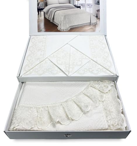 Tex family Bauletto STEFY Rifinito con Pizzo macramè Matrimoniale Lenzuolo e COPRILETTO Idea Sposa