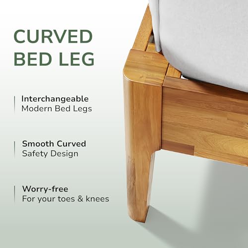 Howizz Camila Luxury King Size Bed Frame - 14\'\' Solid Wood Platform, Heavy Duty Acacia Wood Bed, Wooden Slats, No Box Spring Needed, Modern Design, Easy Assembly, King Size, Caramel Color