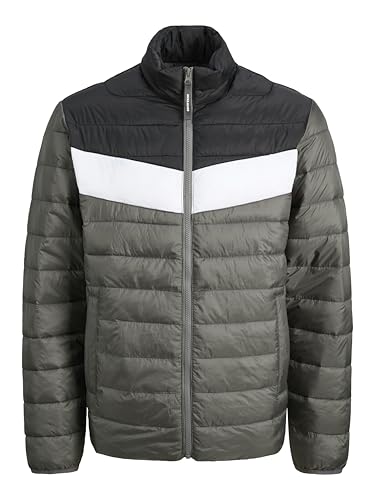 Image of JACK & JONES Mens Quilted Jacket Windproof 100% Nylon Long Sleeve Outdoor Puffer Jacket for Men, Castlerock Colour, Size- L