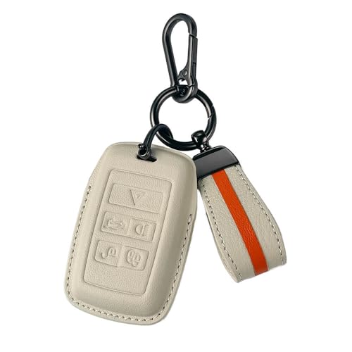 Image of Keyzone Royal Leather Key Cover for XF XJ XE F-PACE F-Type Evoque Velar Discovery LR4 Sport 5 Button smart Key (Vanilla Satin)