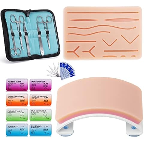Alcedo Suture Practice Kit for Medical Students, Complete Kit (33 Pieces) Includes Arch-Shaped and Pre-Cut Wounds Pads, Tools Kit, and Suture Threads, Perfect for Practice and Education Demonstration Cover