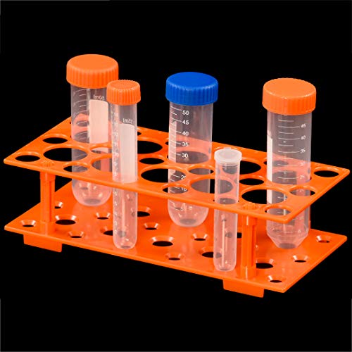 test tube rack centrifuge tube holder 2 pack - blue and orange for 10ml 15ml 50ml detachable plastic stand 28 well