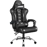 Yaheetech Silla de Oficina Silla Gaming Silla Ergonómica con Ruedas Silla Ordenador Ajustable Silla con Soporte Lumbar Capacidad MAX 136 KG Negro