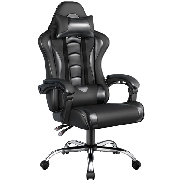 Yaheetech Silla de Oficina Silla Gaming Silla Ergonómica con Ruedas Silla Ordenador Ajustable Silla con Soporte Lumbar Capacidad MAX 136 KG Negro