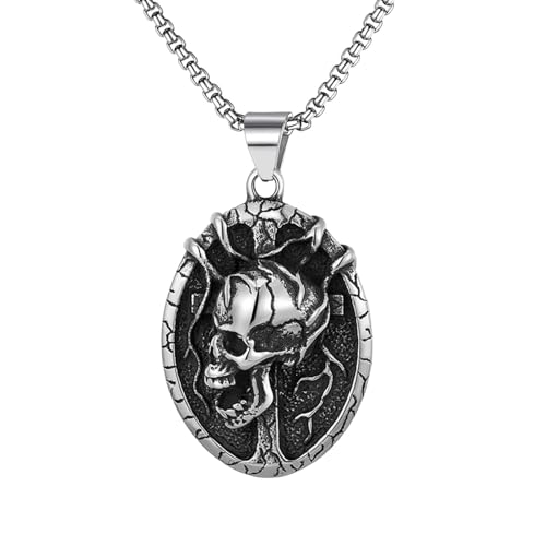 Chaîne punk acier inoxydable avec collier pendentif ellipse crâne rock pour homme femme