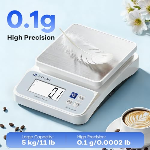 Image of Digital Kitchen Scale 11lb /5kgx0.1g Waterproof Food Scales for Kitchen Rechargeable Food Weighing Scale with LCD Display, Large Food Scale Grams and Ounces for Baking, Cooking, Weight Loss, Meal Prep