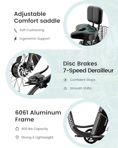 Image of MOONCOOL Electric Tricycle for Adults, 20 inch x 4 inch Fat Tire Electric Trike, 48V 500W 3 Wheel Electric Bike, 7 Speed E Trikes for Adults with Removable Battery, Aluminum Frame & Large Basket