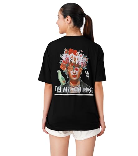 Image of Women's Casual Printed Round Neck Loose Fit Tshirt - Oversized Longline Drop Shoulder Tops for Women