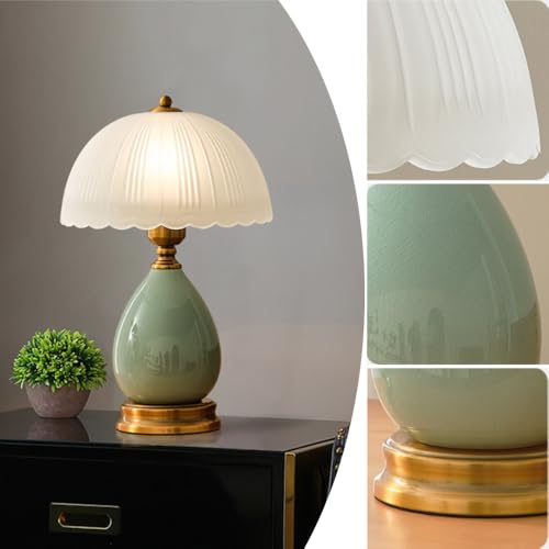 XINYASEE Lampe de chevet avec boîte à chapeau en verre et base en céramique, lampe de table avec interrupteur, lumière réglable en trois couleurs, surface...
