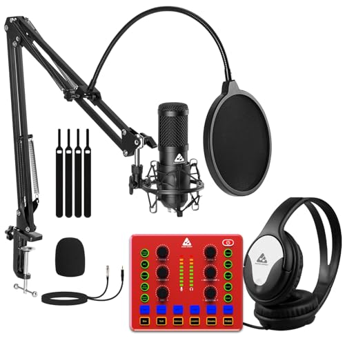 Image of Audio Array Professional Bundle with Sound Card, USB Condenser Mic, Studio Headphones & Boom Arm | BT SoundCard with Voice Effects & Noise-Control Monitoring for Streaming Recording Podcasting - PB-13
