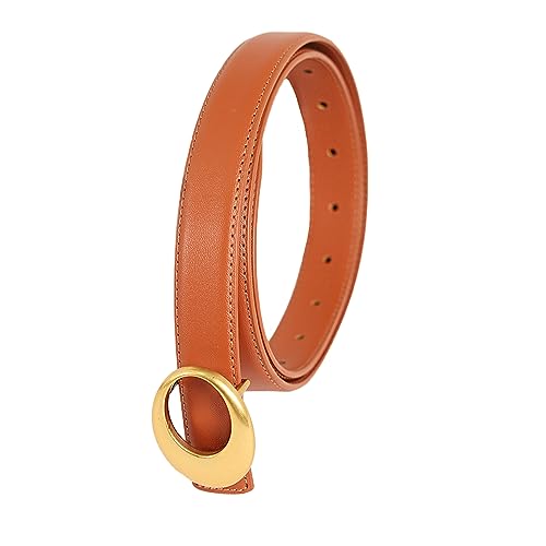 Image of Women's Fashion Classic Metal Buckle Leather Belt with Jeans Dress