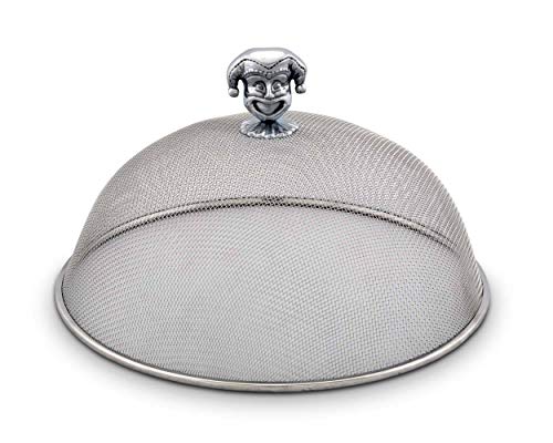 Arthur Court Stainless Steel Mesh Picnic Food Cover Protectors For Bugs, Parties Picnics, BBQs/Cast Aluminum Mardi Gras Mask Two Sided Knob 10.5 inch Diameter x 5.5 inch Tall