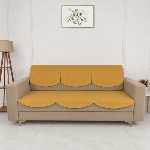 Image of Homerz Premium 'Surya Series' Sofa Cover | Stylish Sofa Protector | Net Fabric | Anti-Stain & Washable Slip Cover Exact Size Antislip (New Jerry Chikku, 7 (3+2+2) Seater, Seat Cover with Backrest)