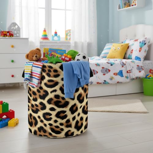 Image of Baby Laundry Hamper Basket Baby Hamper for Nursery Boy and Girl Cute Storage Bin Organizer Boho Room Decor(Leopard)
