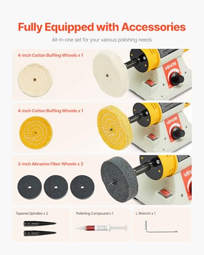 image for VEVOR Bench Buffer Polisher, 1/2HP Polishing and Buffing Machine, 0 to