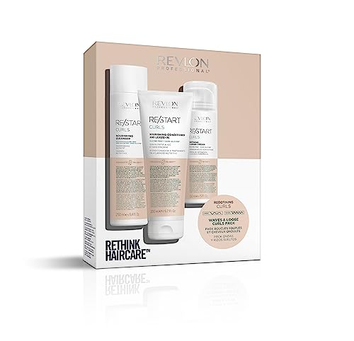 Revlon Professional - Restart Curls, Pack Para Ondas y Rizos Sueltos, Incluye Champú 250 ml, Acondicionar 200 ml y Crema Definidora 150 ml, para Pelo de Ondulado a Rizado, Sin Sulfatos, Sin Siliconas