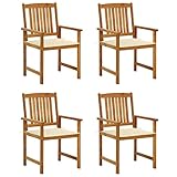 Mogou Chaises de jardin avec coussins 4 unités, chaises terrasse extérieure, meubles de jardin extérieur, ensemble de jardin, set de jardin extérieur, bois massif d'acacia