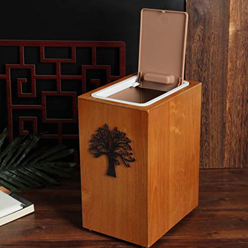 Papelera cuadrada de madera negra con tapa y presión miniatura 4