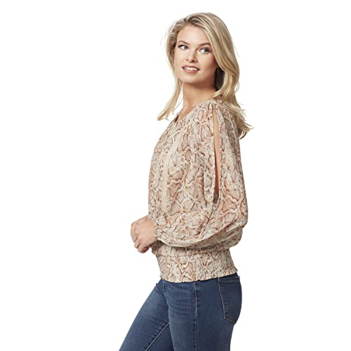 Jessica Simpson Women's Caroline Smocked Waist Top, Shadow Snake-Bright White #TOP1