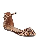 Breckelle's Women Mixed Media Pointy Toe Ankle Strap Dorsay Flat CB07 - Leopard (Size: 7.5)