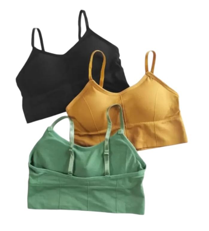 Women's Cotton Wire-Free Full Coverage Lightly Padded Sports Bra - Comfortable & Supportive Everyday Wear - Pack of 3 (Size- 30, Black, Yellow, Green)-image-47