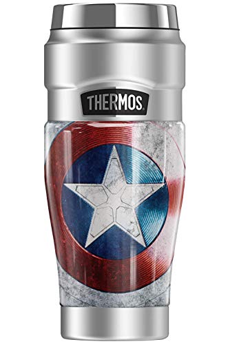 Marvel - The Falcon And The Winter Soldier Wield, Captain America Shield THERMOS STAINLESS KING Stainless Steel Travel Tumbler, Vacuum insulated & Double Wall, 16oz