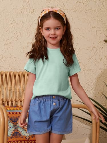 Image of ZDC Girls' Short Sleeve Shirts Kids Crewneck T-Shirts Summer Tops Basic Tees 5-14 Years