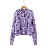 Material: Polyester 2020 New Women Handgemachte Strickjacke mit O-Ausschnitt und Langen Ärmeln Pullover Lässig Femme Vetement Ropa Mujer, lila, Einheitsgröße