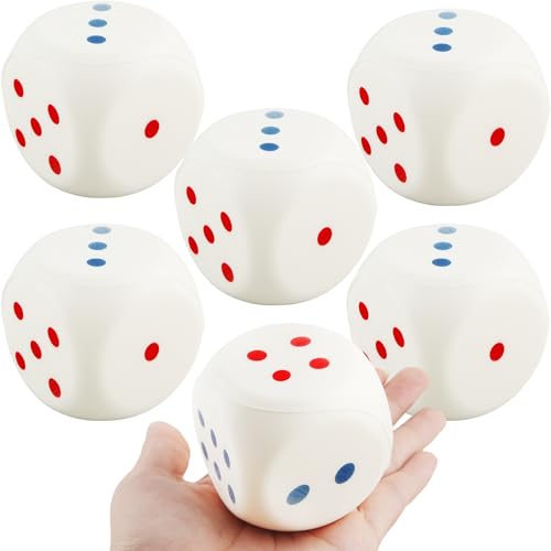 Cotiny 6 Pack Large Foam Dice 2.36 Inch Soft PU Foam Dice 6 Sided Giant Jumbo Rounded Edge Dices for Educational Toys Games Nights Casino Themed Party