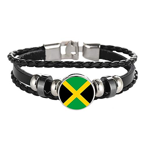 Jamaica Flag Braided Bracelet Leather Chain Crystal Wristband Souvenir,Fashion Handmade Bracelet for Man & Woman Special Day's Gift