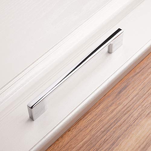 Koofizo Wide Foot Cabinet Bar Pull - Chrome Modern Solid Handle, 5 Inch/128Mm Screw Spacing, 10-Pack For Kitchen Cupboard Door, Bedroom Dresser Drawer, Bathroom Wardrobe Hardware #TOP6