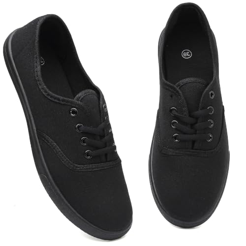 Image of Womens White Canvas Sneakers | Womens White Canvas Sneakers Lightweight Lace Up Fashion Shoes Low Top Slip On Casual Tennis Walking Shoes Footwear