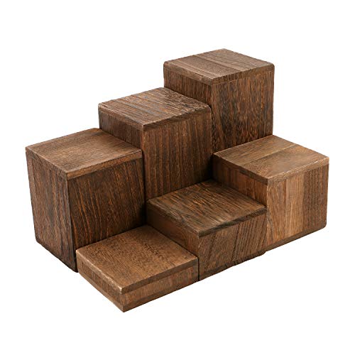 MOOCA Wooden 6 Pcs Square Risers for Display Jewelry and Accessories Display Stand Wooden Risers For Jewelry Figurine, Brown