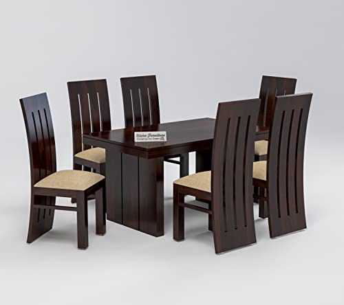 Image of Sheesham Wooden Dining Table 6 Seater Dining Set for Home & Restraunts | Solid Wooden Dining Table with 6 Chairs | Solid Wood Six Seater Dining Set (P Walnut Finish)