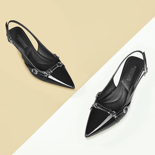 Women's Slingback Kitten Heels Pointed Toe Low Heel Pumps Comfortable Dress Office Shoes4