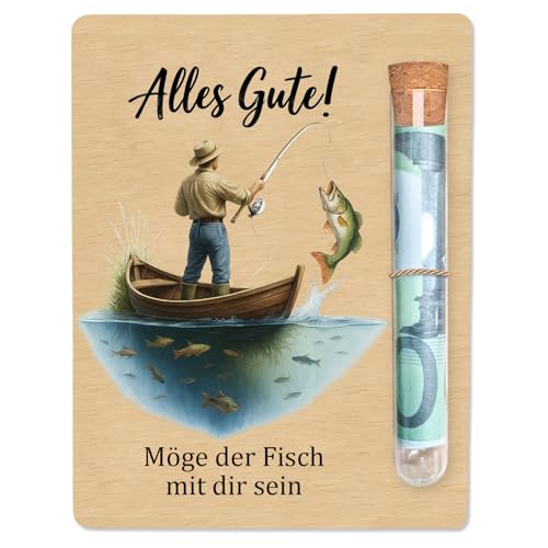 Geldgeschenk Für Angler Aus Holz Mit Reagenzglas Und Hanfseil, Angler Geschenk,Lustige Geschenke Für Angler Männer Frauen, Kreatives Angeln Geschenk Für Geburtstag Weihnachten Deko