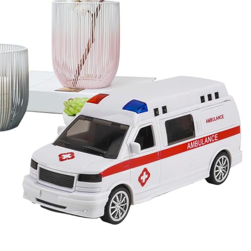Genérico Maqueta de Coche - Ambulancia de Juguete, Modelo de Ambulancia, Ambulanciaa de Juguete de Doble Puerta con Luces y Sonidos, Vehículos de Inercia Realistas | para niños en Edad Preescolar,